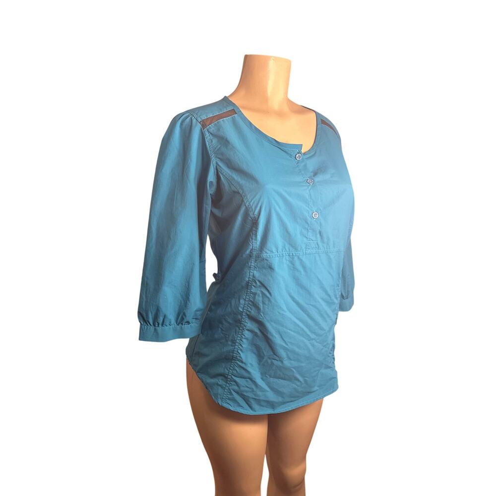 NWT Women S ExOfficio Vernazza 3/4 Sleeve Tunic Top Aquatic Blue Travel UPF 30+